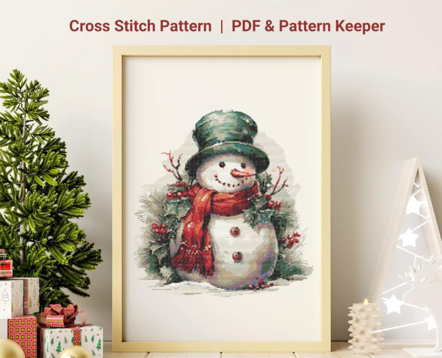 Christmas Snowman Cross Stitch Pattern, Advent Cross Stitch, Winter Holiday Cross Stitch Chart, Xmas Pattern Christmas Gift Diy