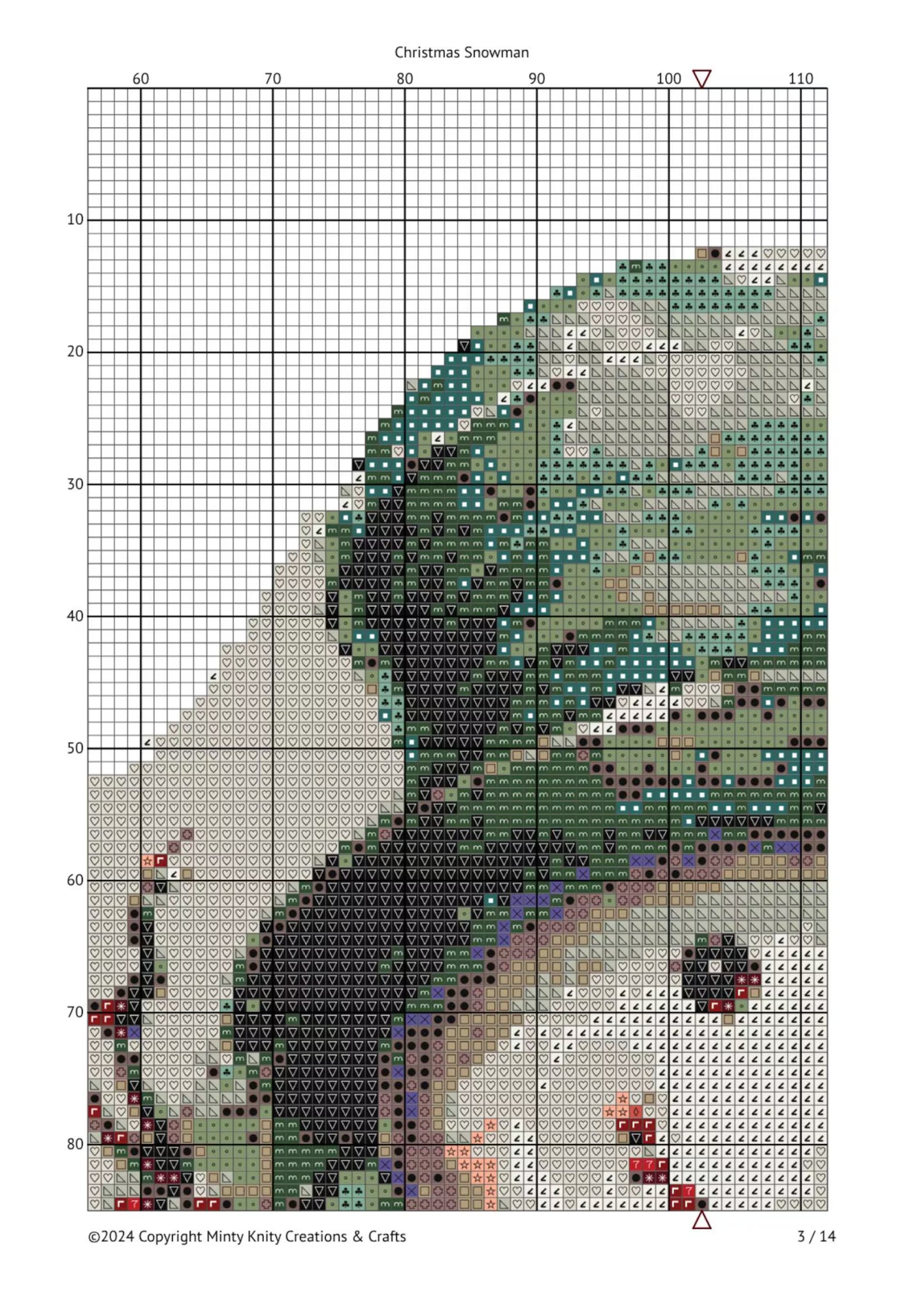 Christmas Snowman Cross Stitch Pattern, Advent Cross Stitch, Winter Holiday Cross Stitch Chart, Xmas Pattern Christmas Gift Diy