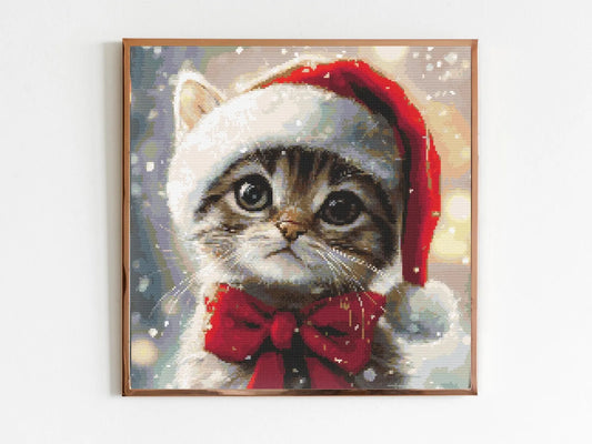Christmas Kitten Cross Stitch Sewing Embroidery Pattern X-Stitch Flowers Cottagecore Cute Cat Lover Kitty Cat Kitten Gift Present