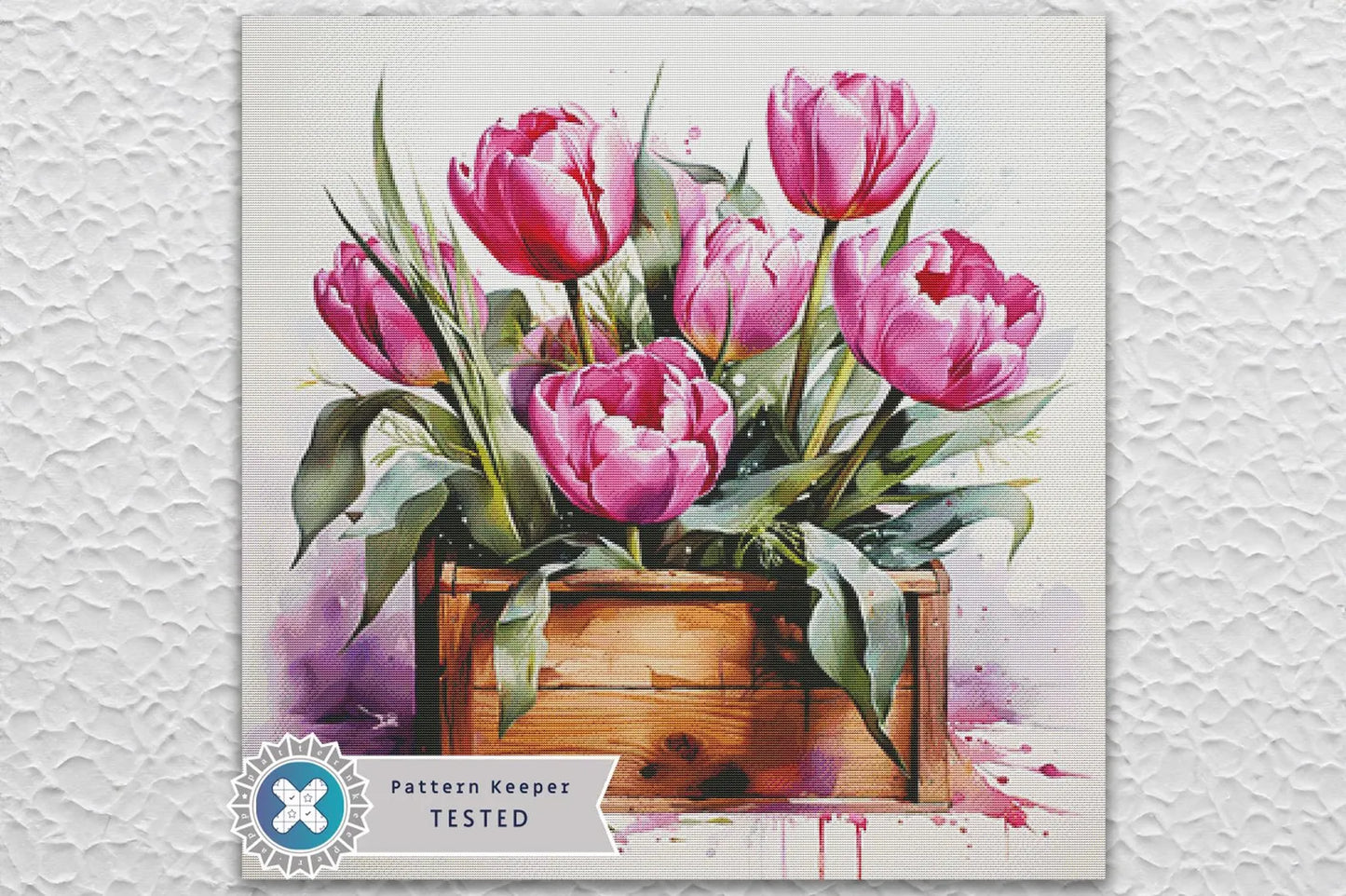 Spring Flowers Tulips Full Coverage Counted Cross Stitch Pattern Digital PDF Compatible with Pattern Keeper App. Instant Download Printable