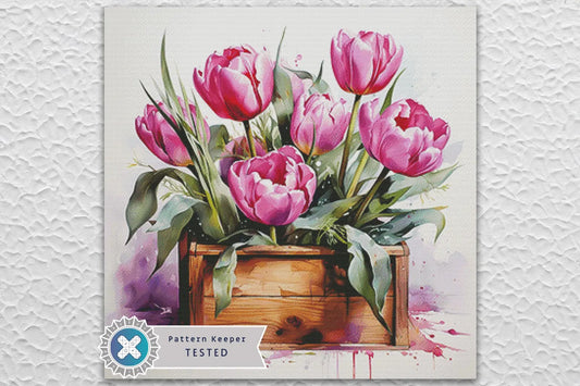 Spring Flowers Tulips Full Coverage Counted Cross Stitch Pattern Digital PDF Compatible with Pattern Keeper App. Instant Download Printable