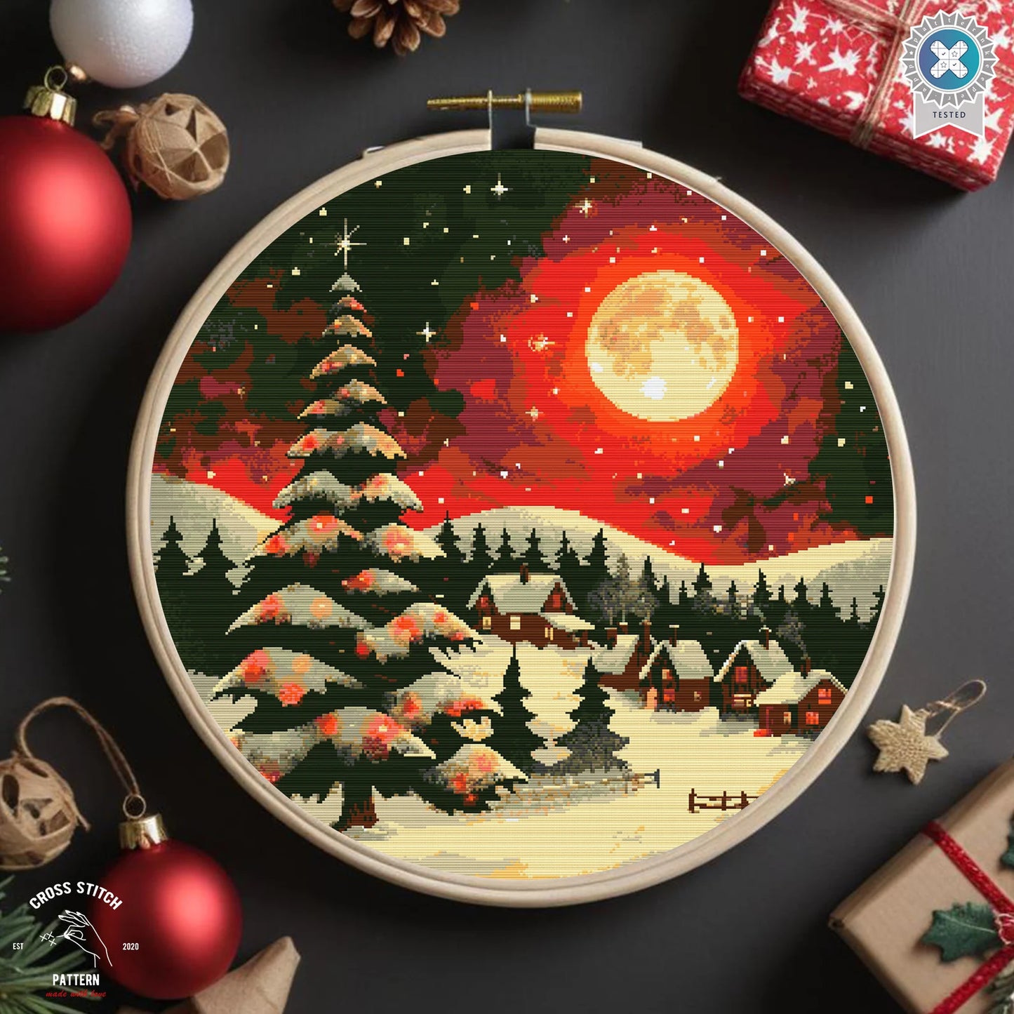 Christmas cross stitch pattern Winter Village embroidery Advent calendar embroidery Christmas tree ornament Christmas village Holiday decor