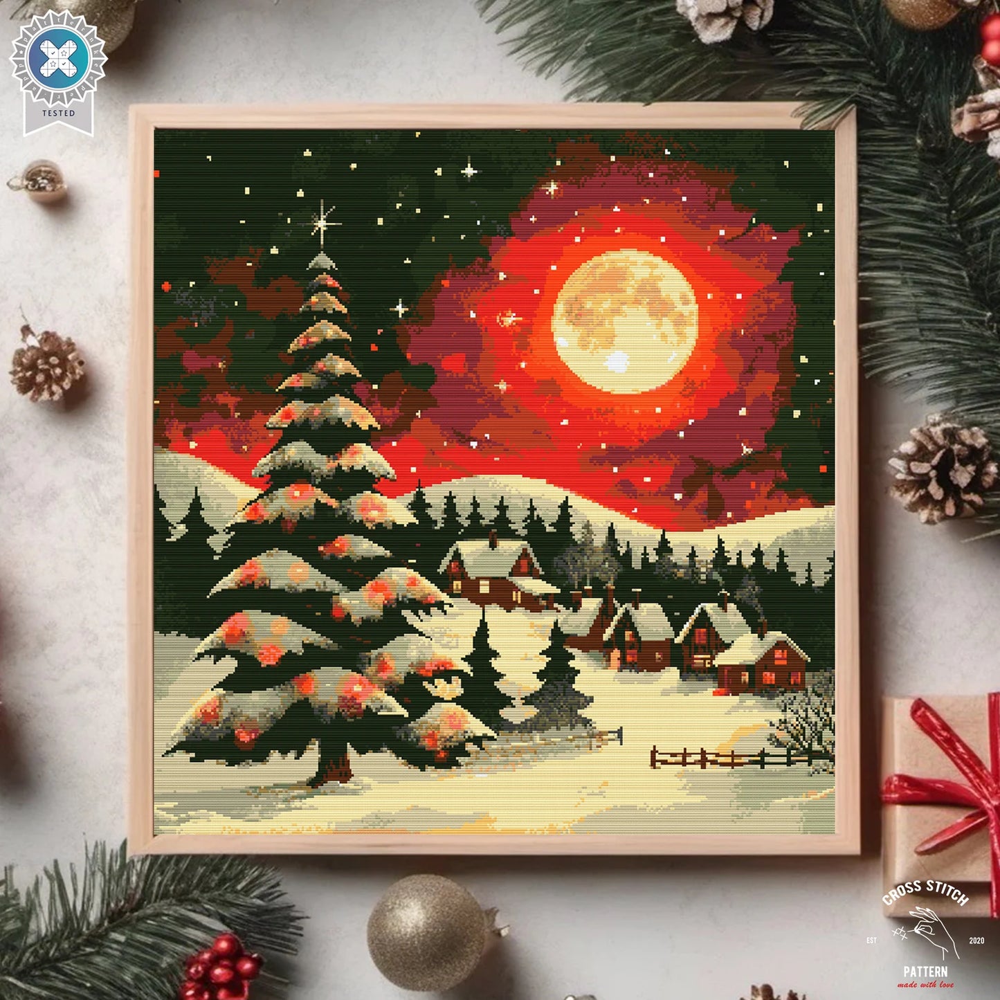 Christmas cross stitch pattern Winter Village embroidery Advent calendar embroidery Christmas tree ornament Christmas village Holiday decor