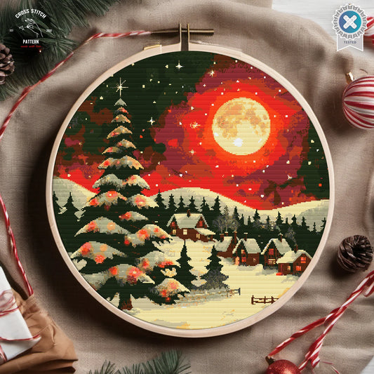 Christmas cross stitch pattern Winter Village embroidery Advent calendar embroidery Christmas tree ornament Christmas village Holiday decor