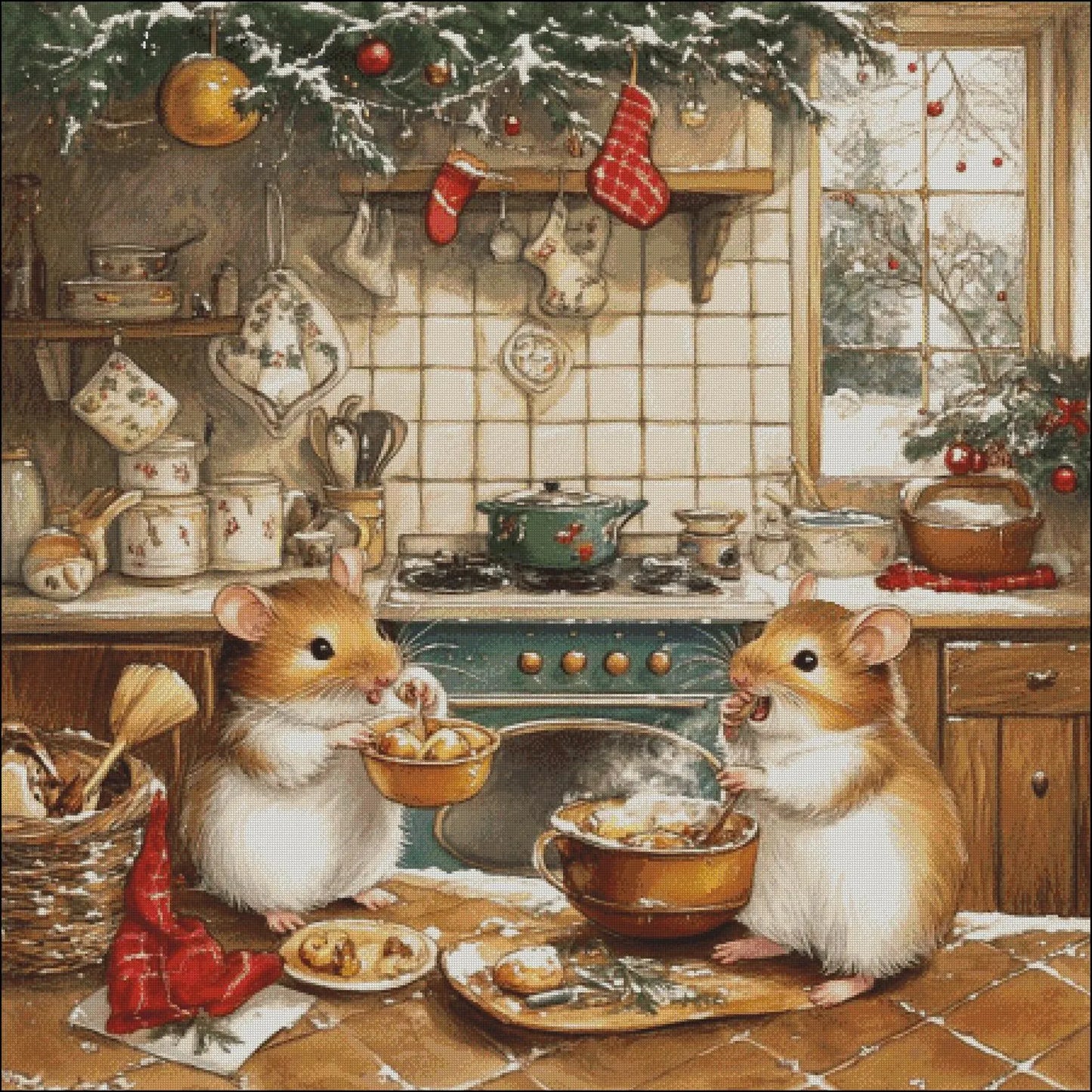 Cross Stitch Pattern PDF Hamsters in the kitchen, digital desing, dms, mouse, christmas tree, valentine cross stitch pattern, gnome cross