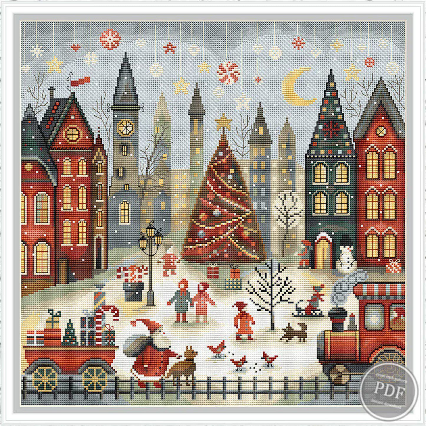 Cross stitch pattern Merry Christmas, Christmas holidays, Christmas city. Merry Christmas Sample PDF Instant Download