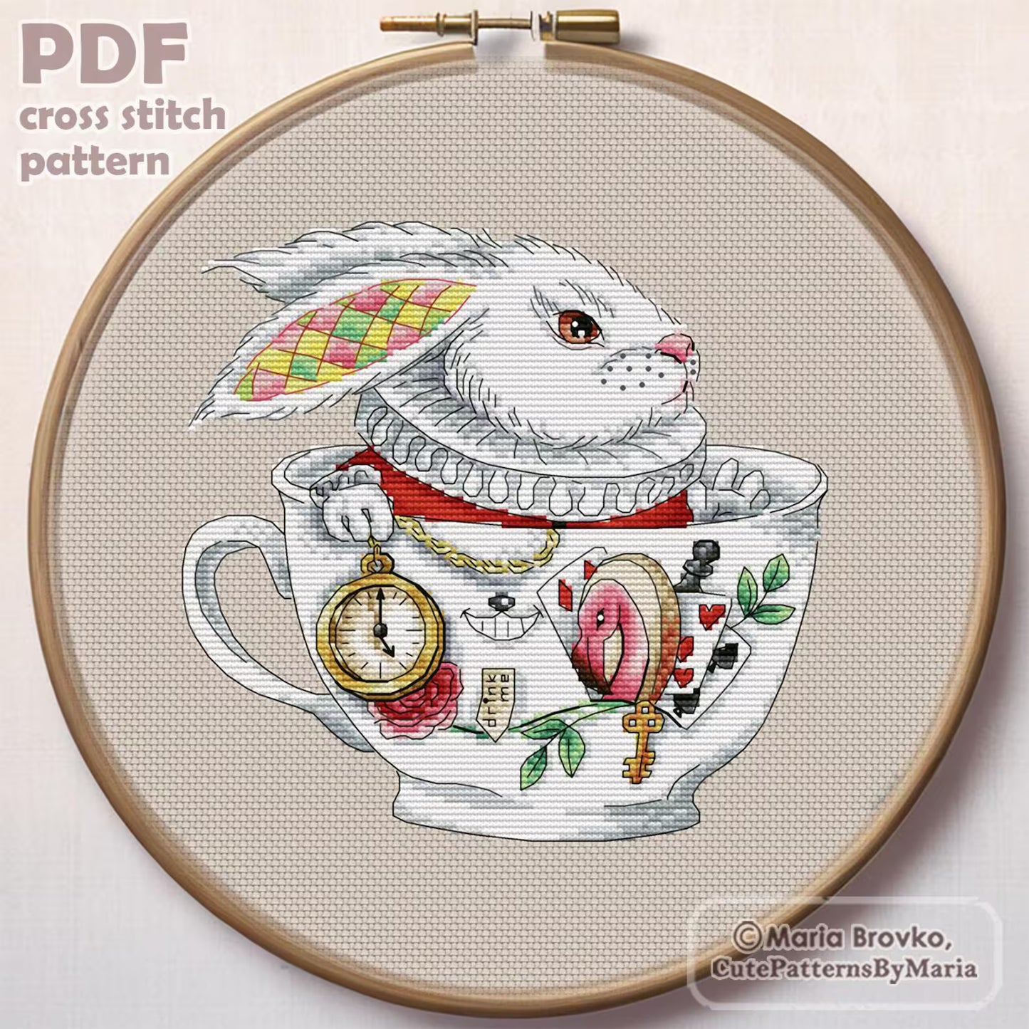 Cross Stitch Pattern White Rabbit (Alice in Wonderland) DMC Embroidery Chart Printable PDF Instant Download