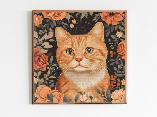 Ginger Cat and Florals Cross Stitch Pattern Sewing Embroidery DMC Animal Catlife Nursery Artwork Scandi Minimal Pet Kitty Pattern Keeper