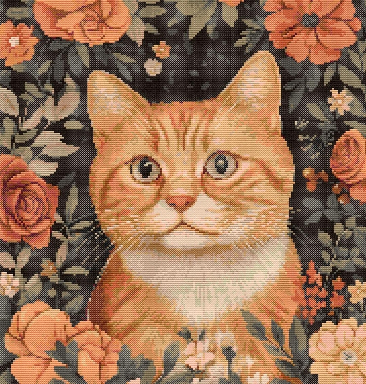 Ginger Cat and Florals Cross Stitch Pattern Sewing Embroidery DMC Animal Catlife Nursery Artwork Scandi Minimal Pet Kitty Pattern Keeper