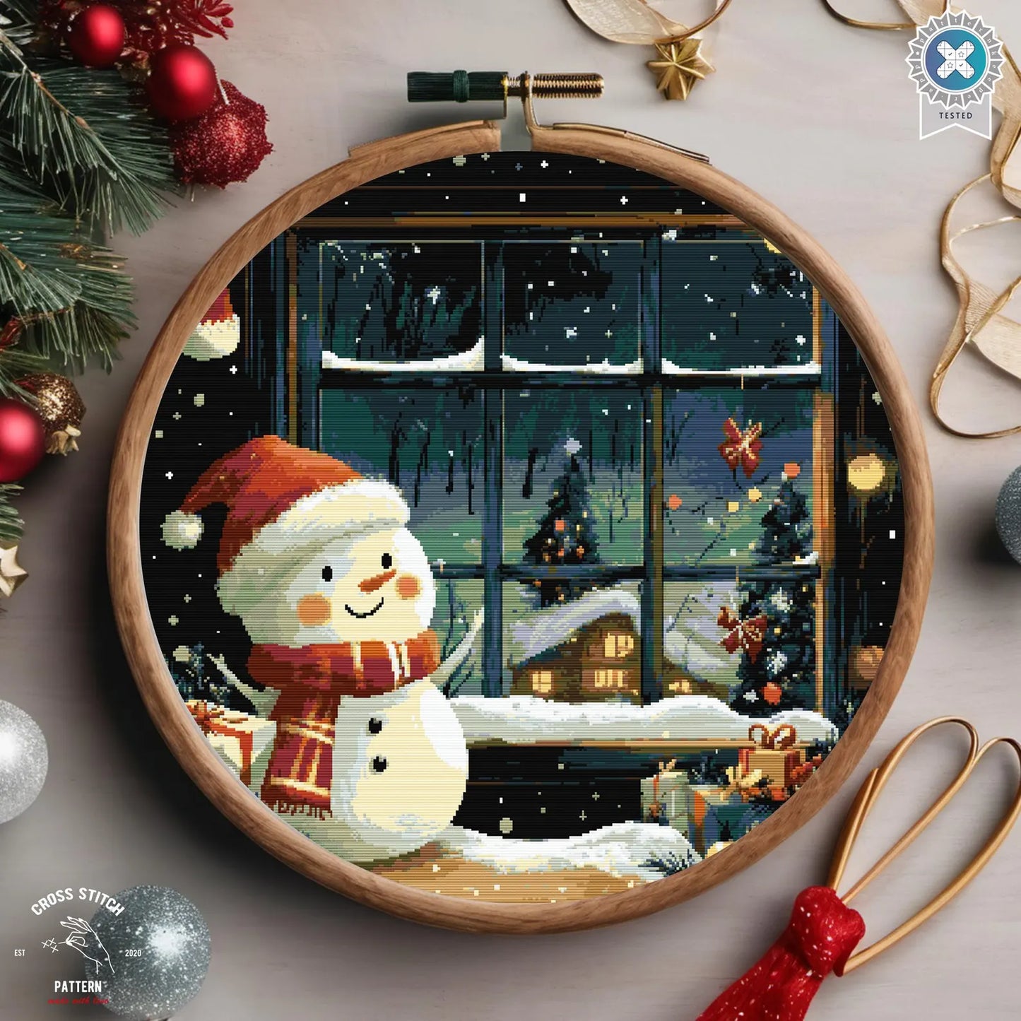 Christmas cross stitch pattern Cute Snowman Advent calendar embroidery Snow Globe cross stitch Christmas tree ornament Winter Holiday decor