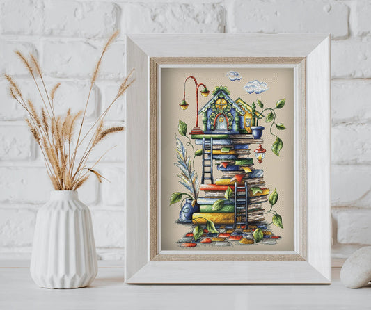 Reading Hut Book Pattern PDF Cross Stitch Fantasy Embroidery Lkacross Instant Digital Download
