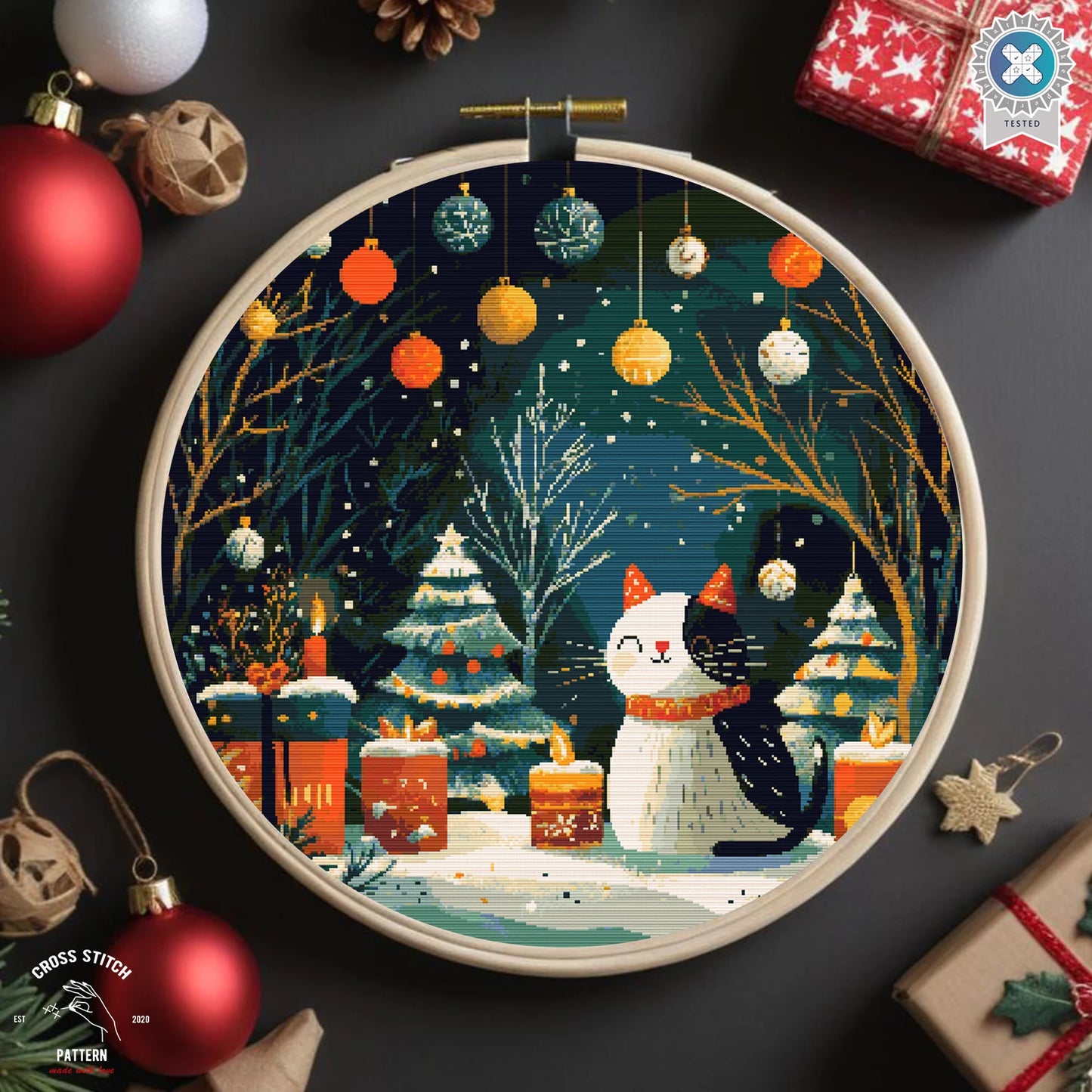 Christmas cross stitch pattern Advent calendar embroidery Cat lover's Christmas decor Snow Globe cross stitch Christmas tree ornament decor