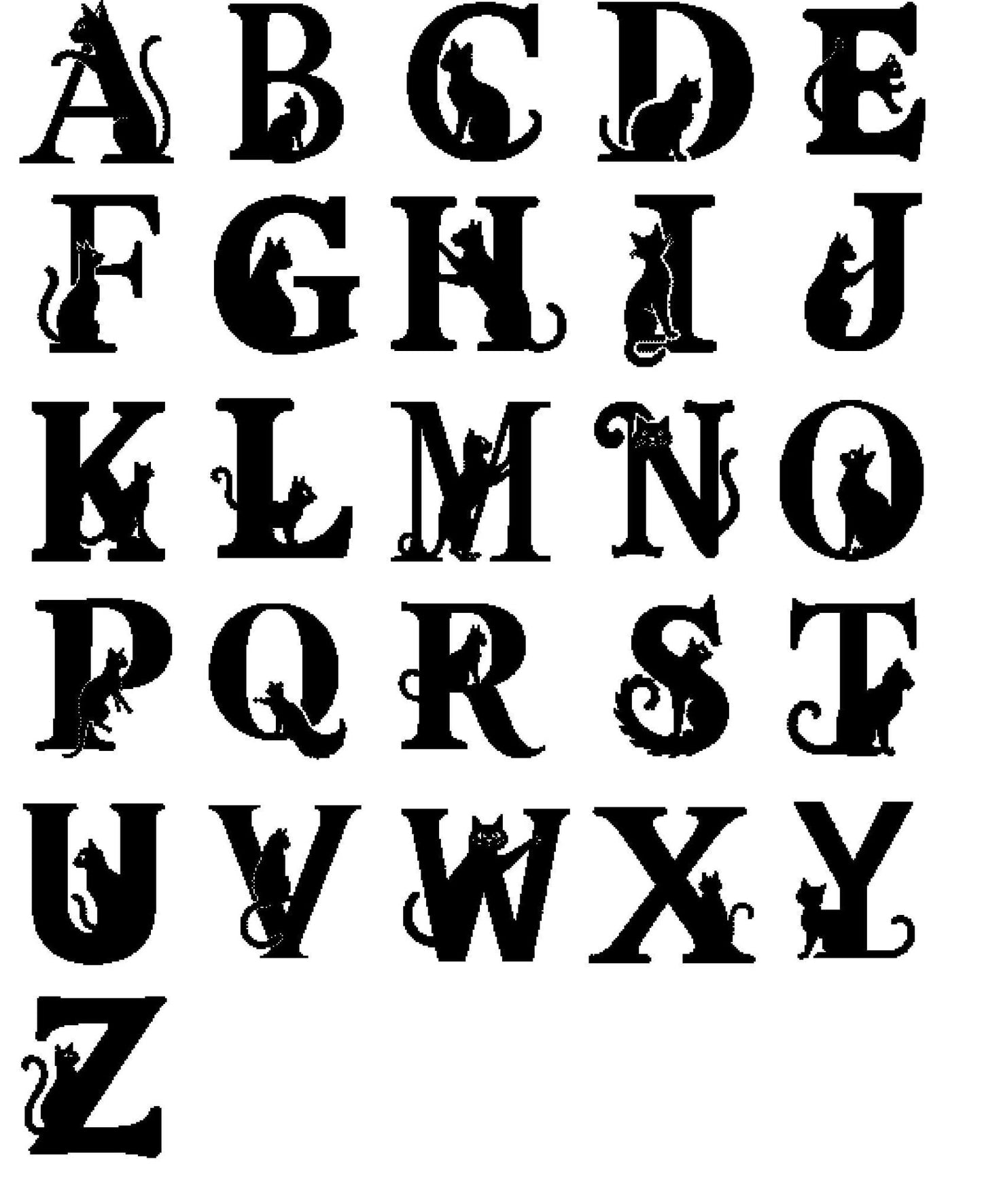 Set of 26 cat letters, full alphabet cross modern cross stitch pattern, floral initial, monogram hoop art, nursery décor DIY, digital PDF