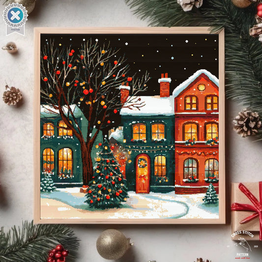 Christmas cross stitch pattern Winter Village embroidery Advent calendar embroidery Christmas tree ornament Christmas village Holiday decor