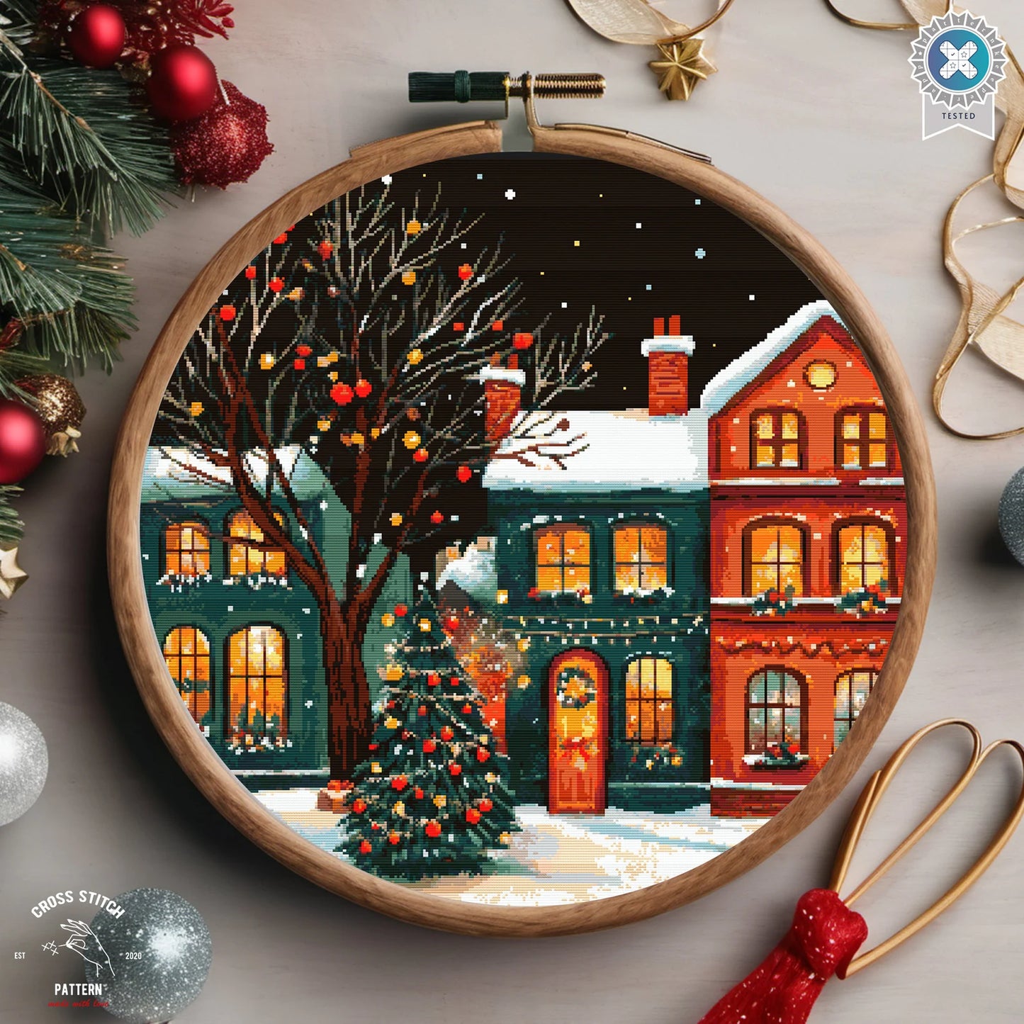 Christmas cross stitch pattern Winter Village embroidery Advent calendar embroidery Christmas tree ornament Christmas village Holiday decor