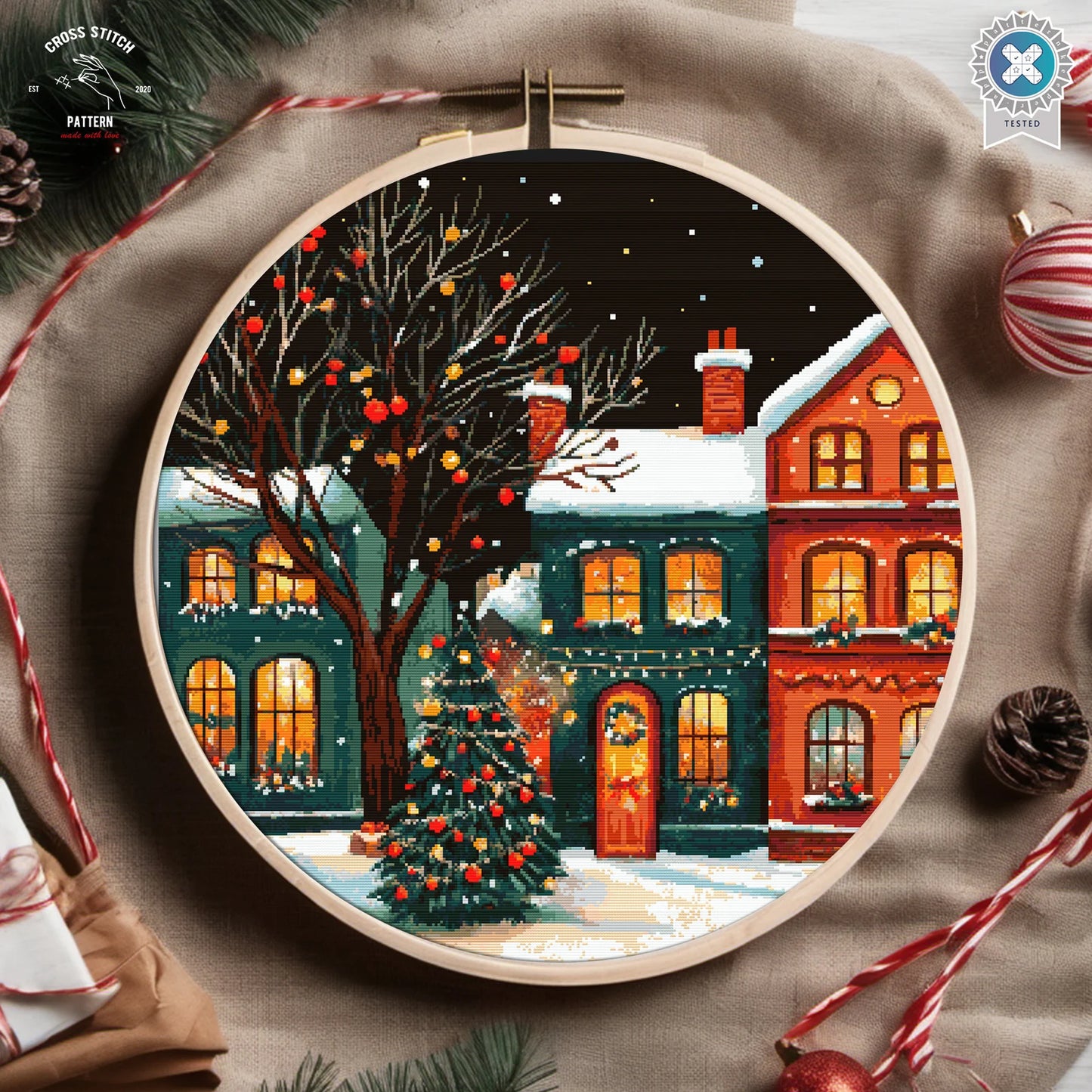 Christmas cross stitch pattern Winter Village embroidery Advent calendar embroidery Christmas tree ornament Christmas village Holiday decor