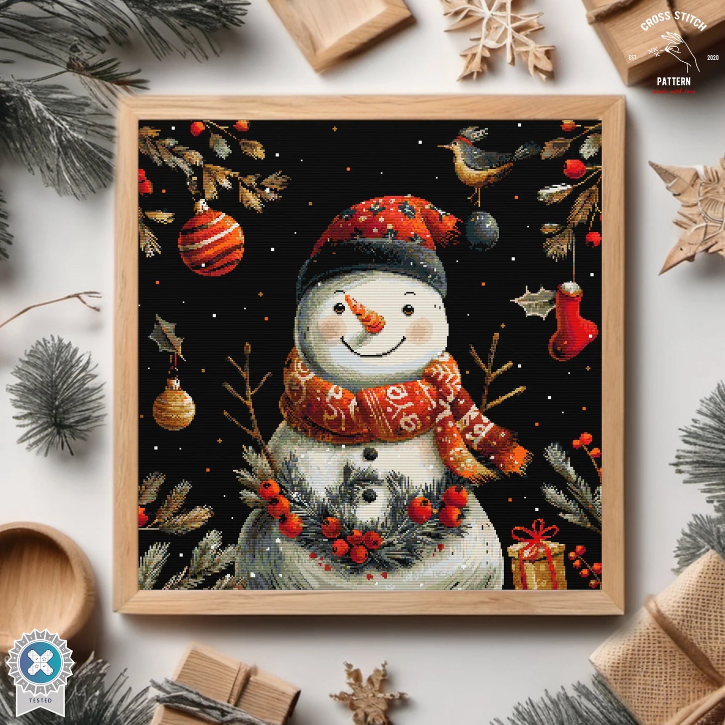 Christmas cross stitch pattern Cute Snowman Advent calendar embroidery Snow Globe cross stitch Christmas tree ornament Winter Holiday decor