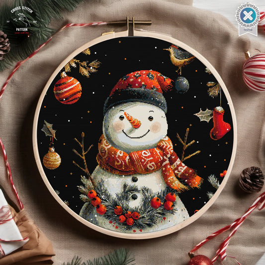 Christmas cross stitch pattern Cute Snowman Advent calendar embroidery Snow Globe cross stitch Christmas tree ornament Winter Holiday decor