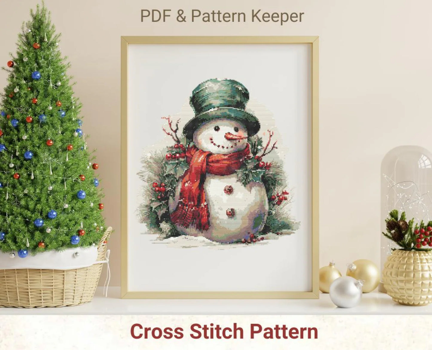 Christmas Snowman Cross Stitch Pattern, Advent Cross Stitch, Winter Holiday Cross Stitch Chart, Xmas Pattern Christmas Gift Diy
