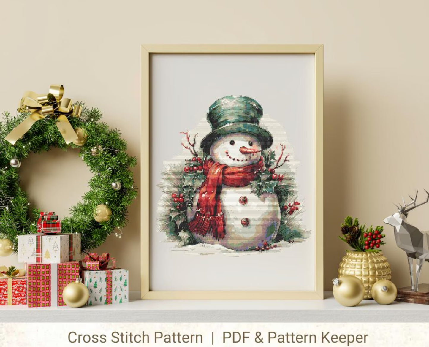 Christmas Snowman Cross Stitch Pattern, Advent Cross Stitch, Winter Holiday Cross Stitch Chart, Xmas Pattern Christmas Gift Diy