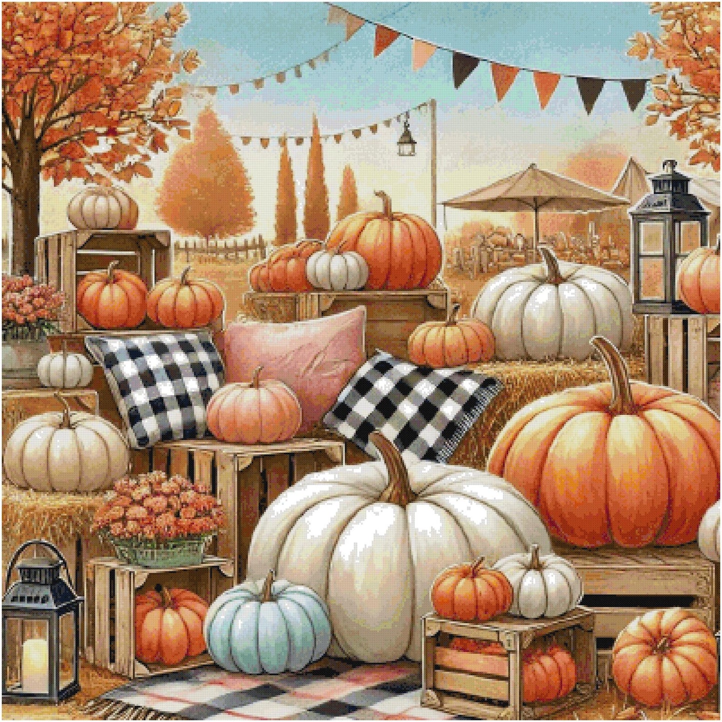 Cross Stitch Pattern Pumpkin Patch Full Coverage