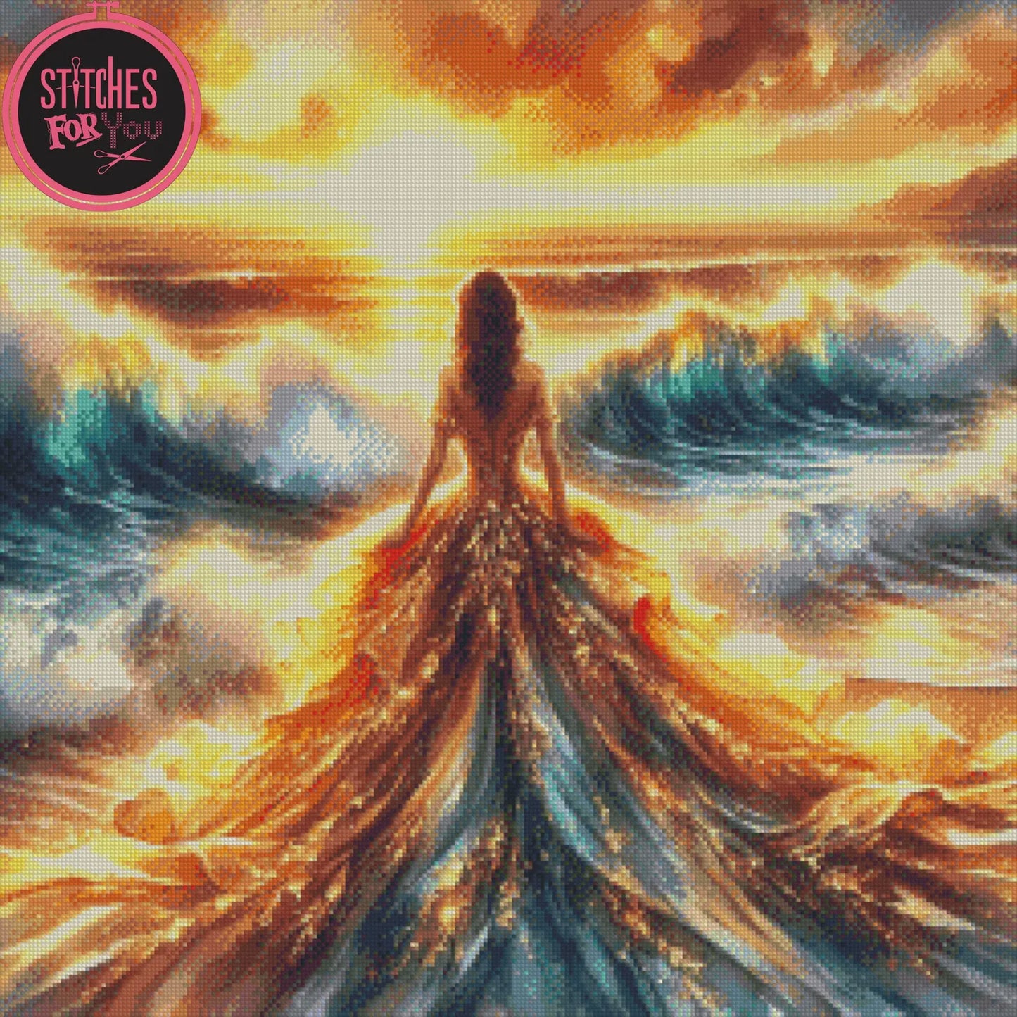 Ocean girl 2- Counted Cross Stitch Patterns - Printable Chart PDF Format Needlework Embroidery Crafts DIY DMC color