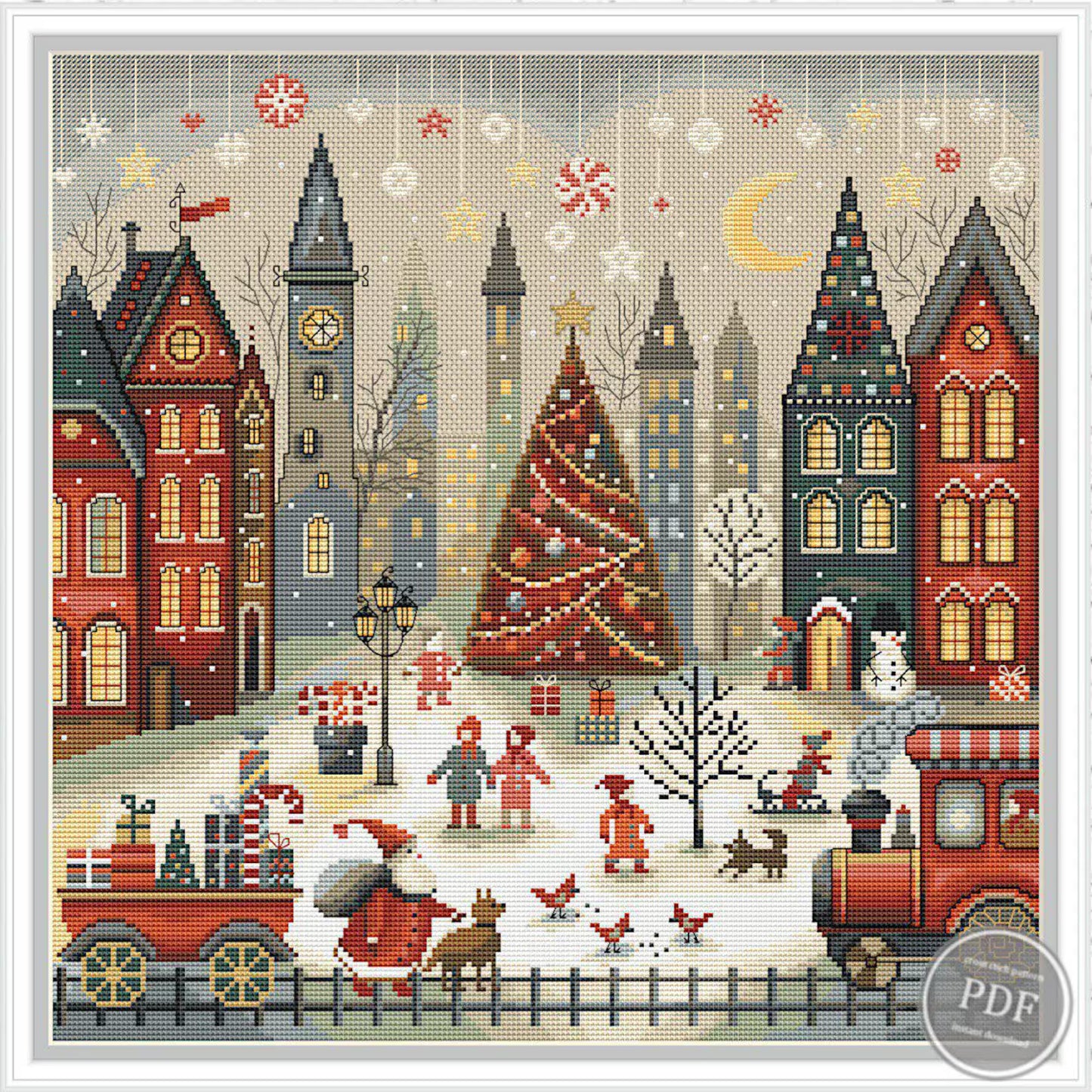 Cross stitch pattern Merry Christmas, Christmas holidays, Christmas city. Merry Christmas Sample PDF Instant Download