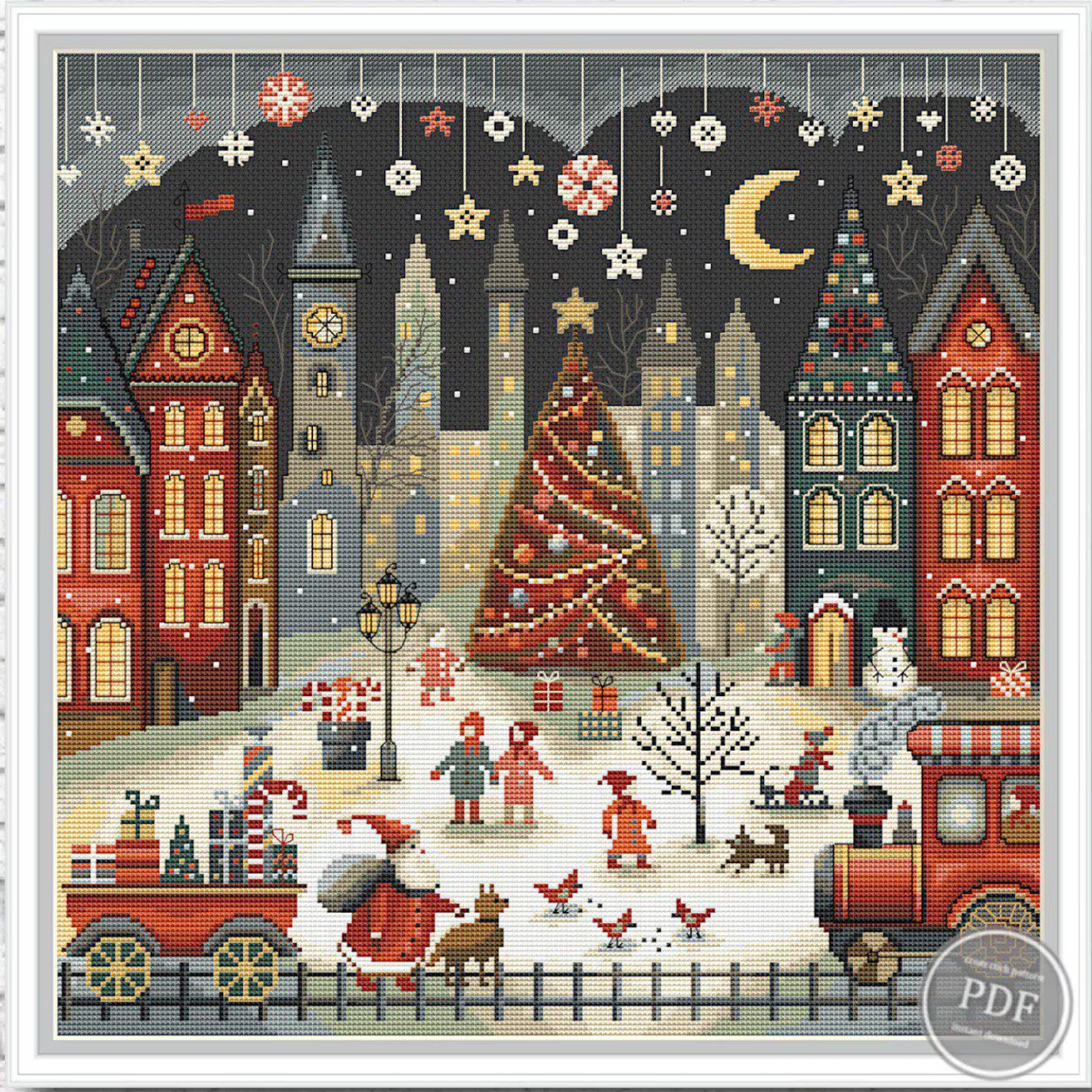 Cross stitch pattern Merry Christmas, Christmas holidays, Christmas city. Merry Christmas Sample PDF Instant Download