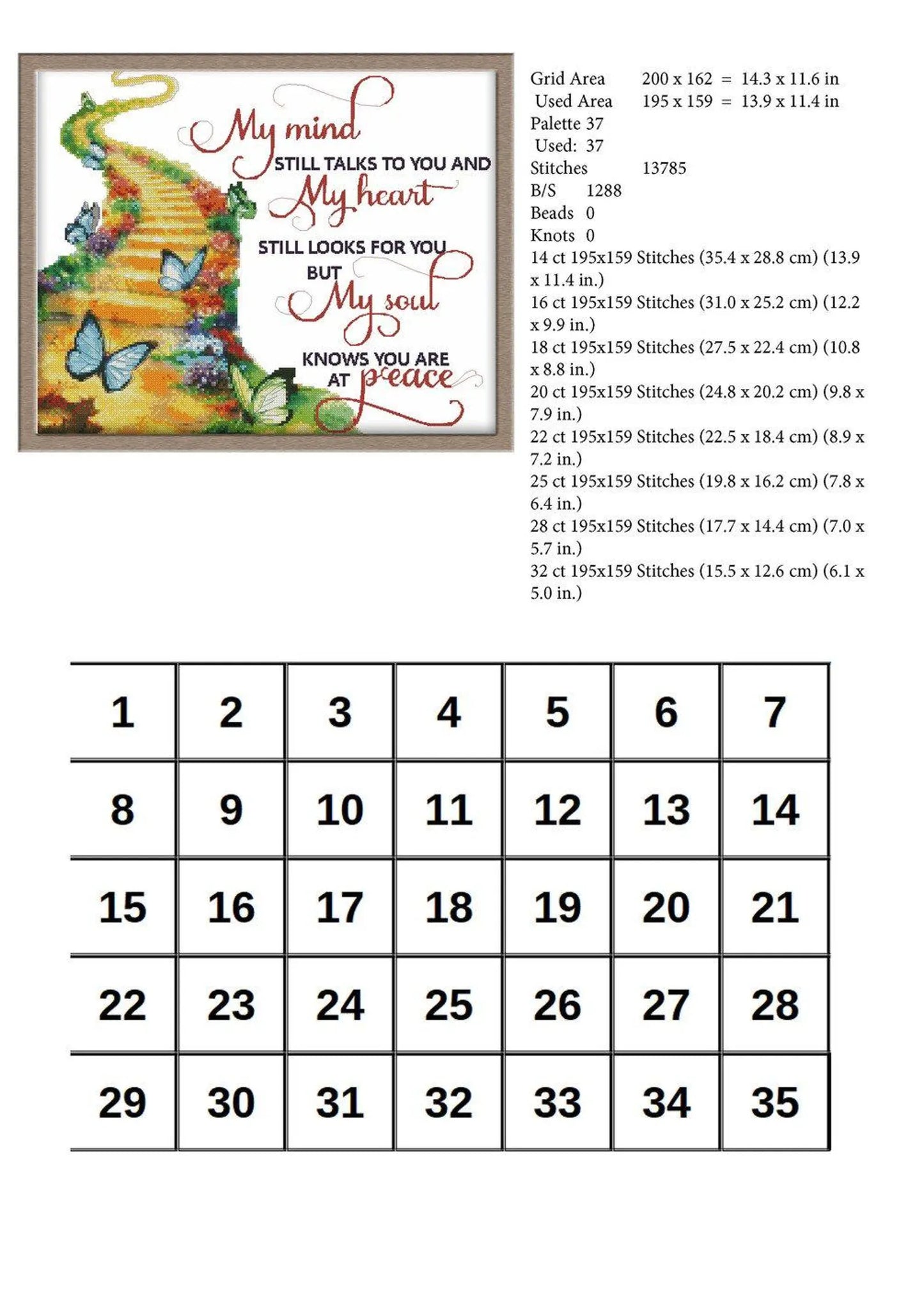My mind Poem - Counted Cross Stitch Patterns - Printable Chart PDF Format Needlework Embroidery Crafts DIY DMC color