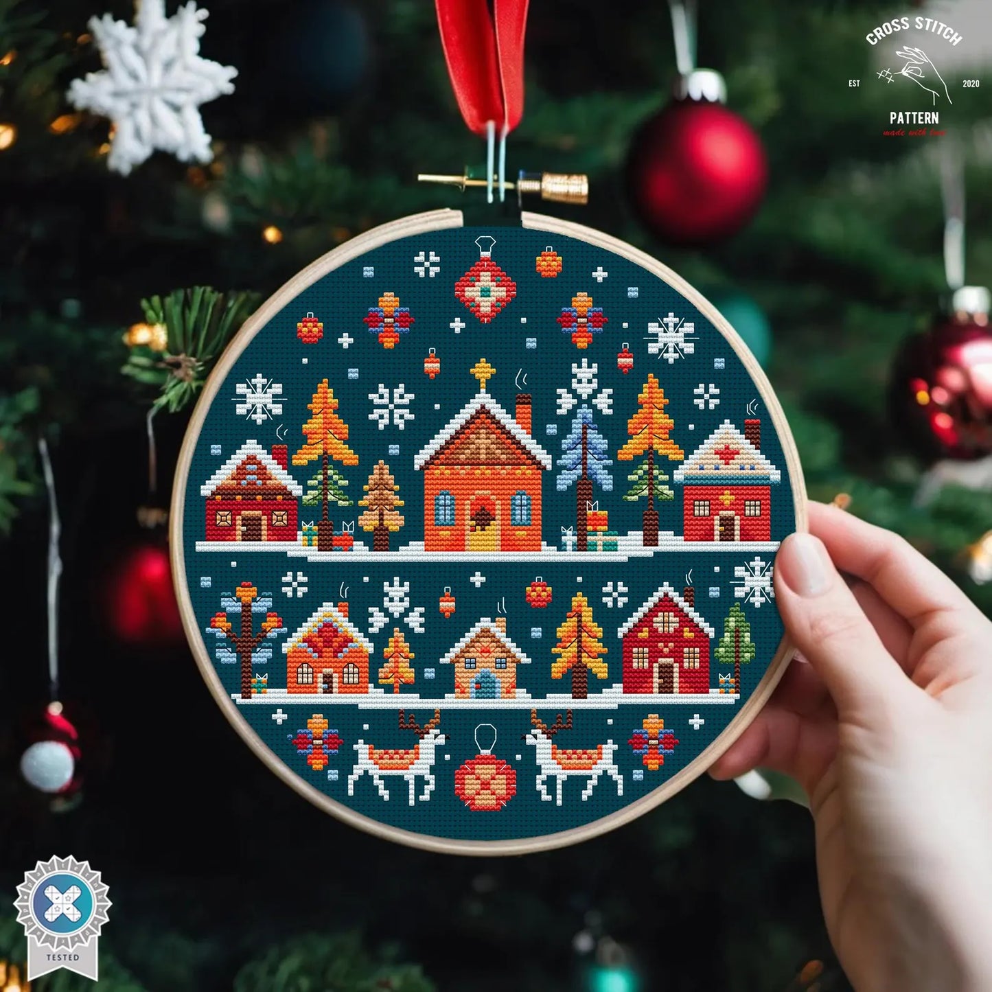 Christmas cross stitch pattern Winter Village embroidery Scandinavian cross stitch Advent calendar embroidery folk cross stitch nordic art