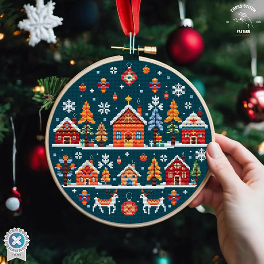 Christmas cross stitch pattern Winter Village embroidery Scandinavian cross stitch Advent calendar embroidery folk cross stitch nordic art