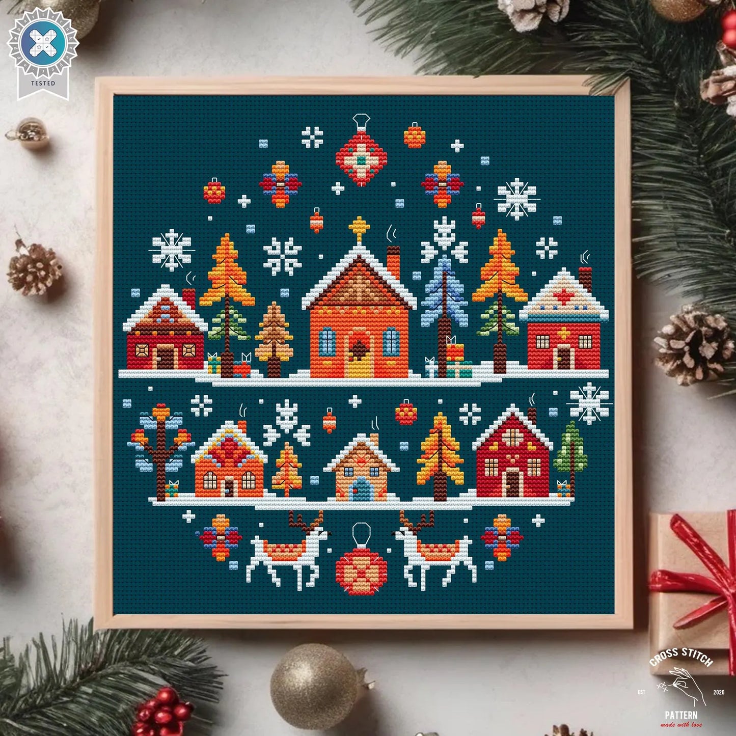 Christmas cross stitch pattern Winter Village embroidery Scandinavian cross stitch Advent calendar embroidery folk cross stitch nordic art