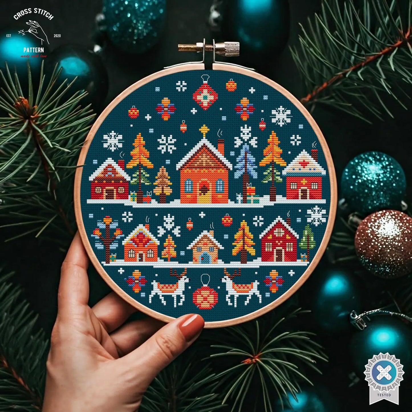 Christmas cross stitch pattern Winter Village embroidery Scandinavian cross stitch Advent calendar embroidery folk cross stitch nordic art