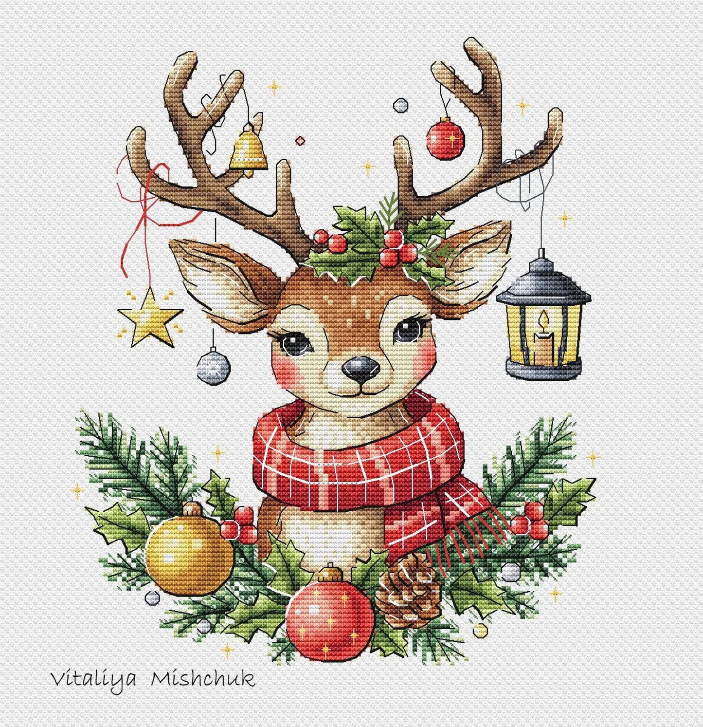 Christmas Reindeer Cross Stitch Pattern Deer Festive Holiday Santa's Animals Decoration Scene PDF Instant Download Saga Tree Ornament Winter