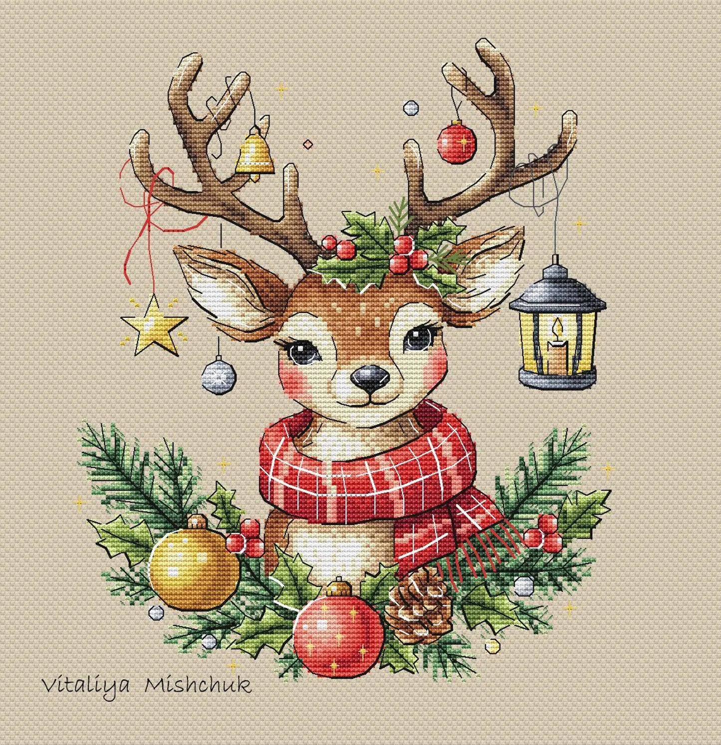 Christmas Reindeer Cross Stitch Pattern Deer Festive Holiday Santa's Animals Decoration Scene PDF Instant Download Saga Tree Ornament Winter