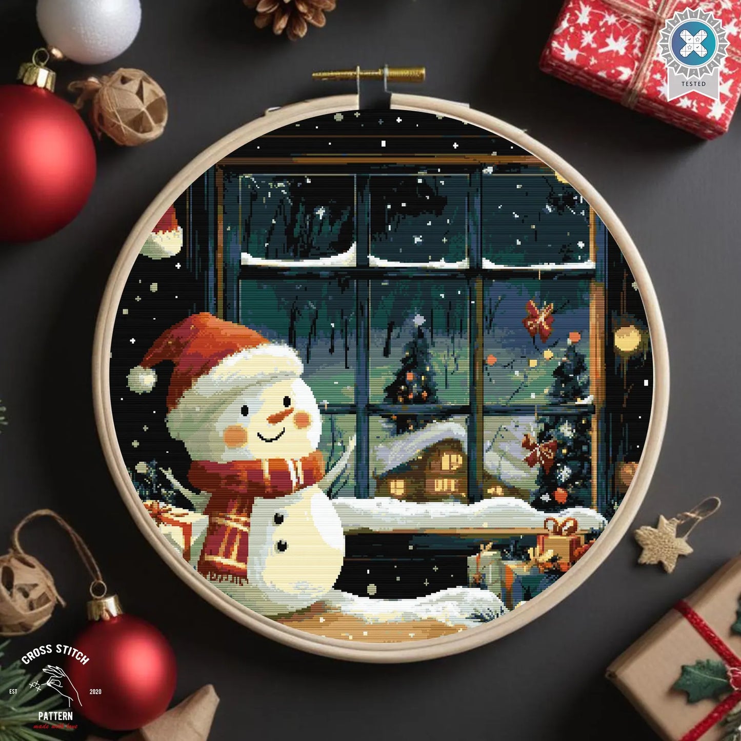 Christmas cross stitch pattern Cute Snowman Advent calendar embroidery Snow Globe cross stitch Christmas tree ornament Winter Holiday decor