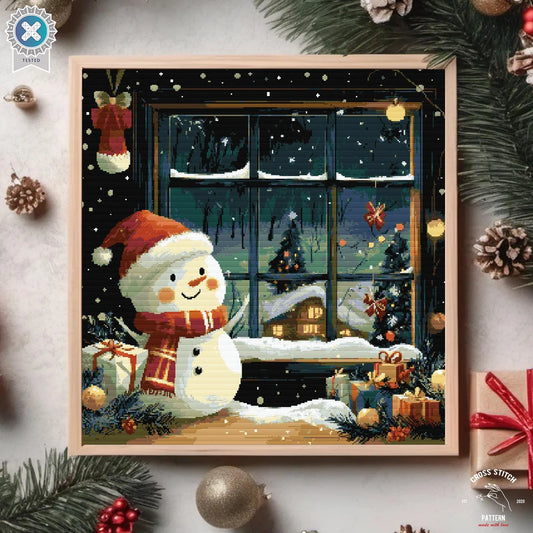 Christmas cross stitch pattern Cute Snowman Advent calendar embroidery Snow Globe cross stitch Christmas tree ornament Winter Holiday decor