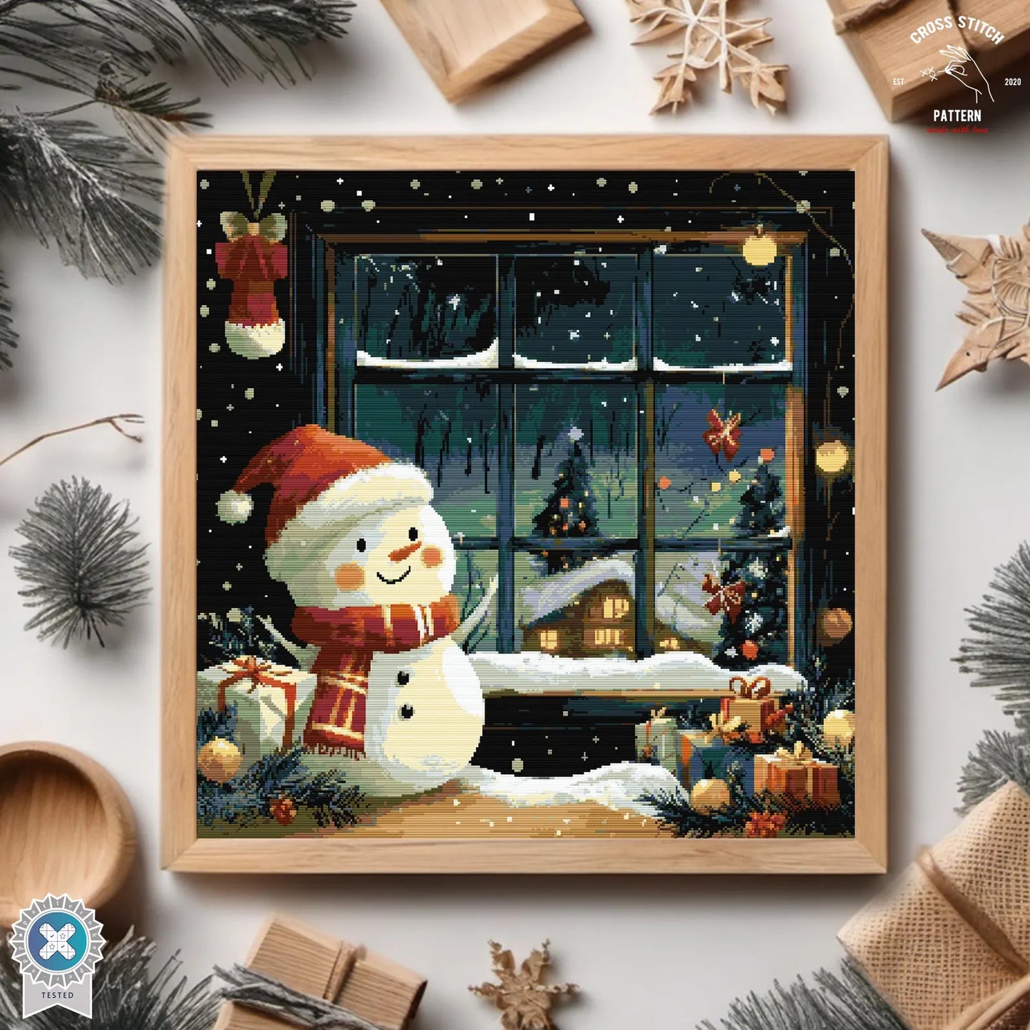 Christmas cross stitch pattern Cute Snowman Advent calendar embroidery Snow Globe cross stitch Christmas tree ornament Winter Holiday decor