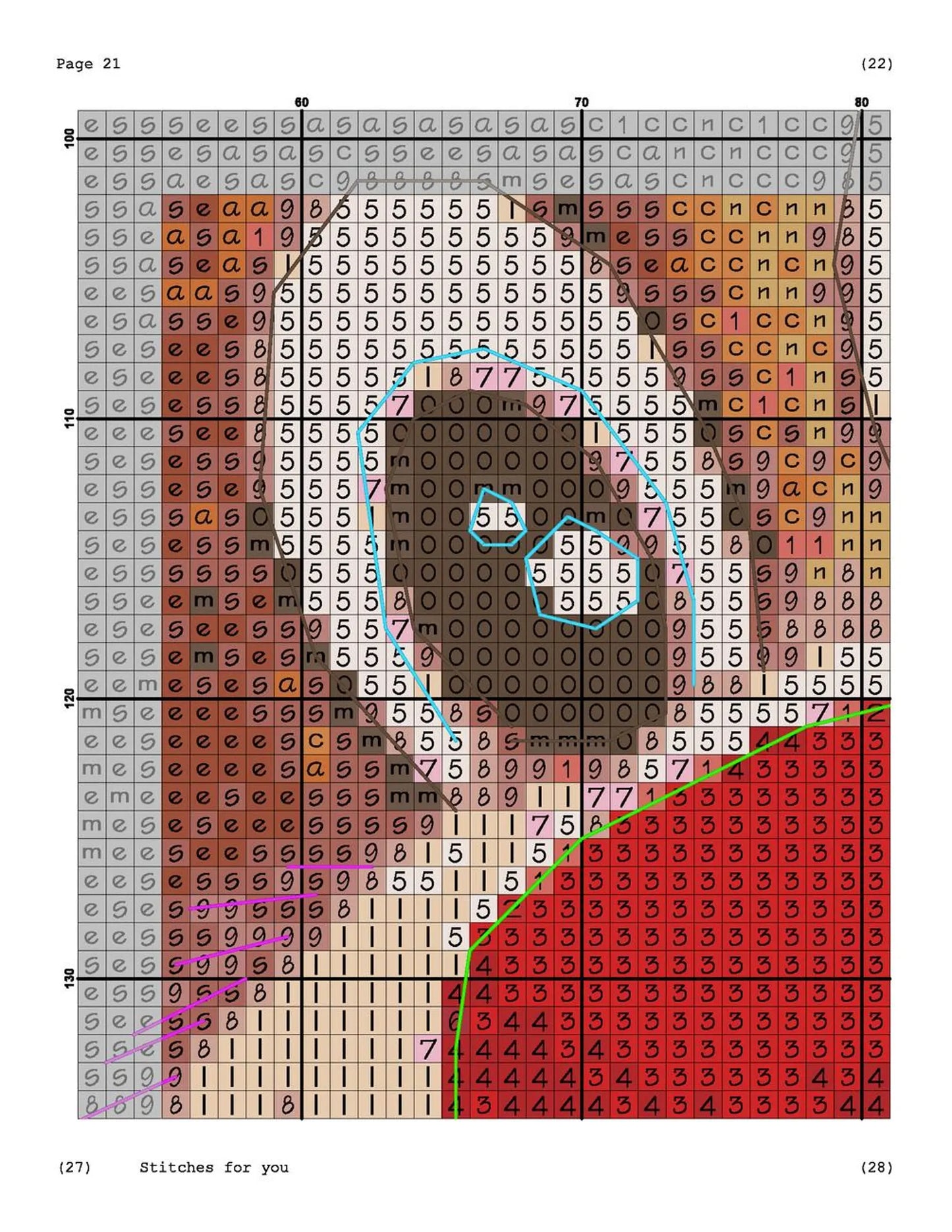 Cute Reindeer - Counted Cross Stitch Patterns - Printable Chart PDF Format Needlework Embroidery Crafts DIY DMC color