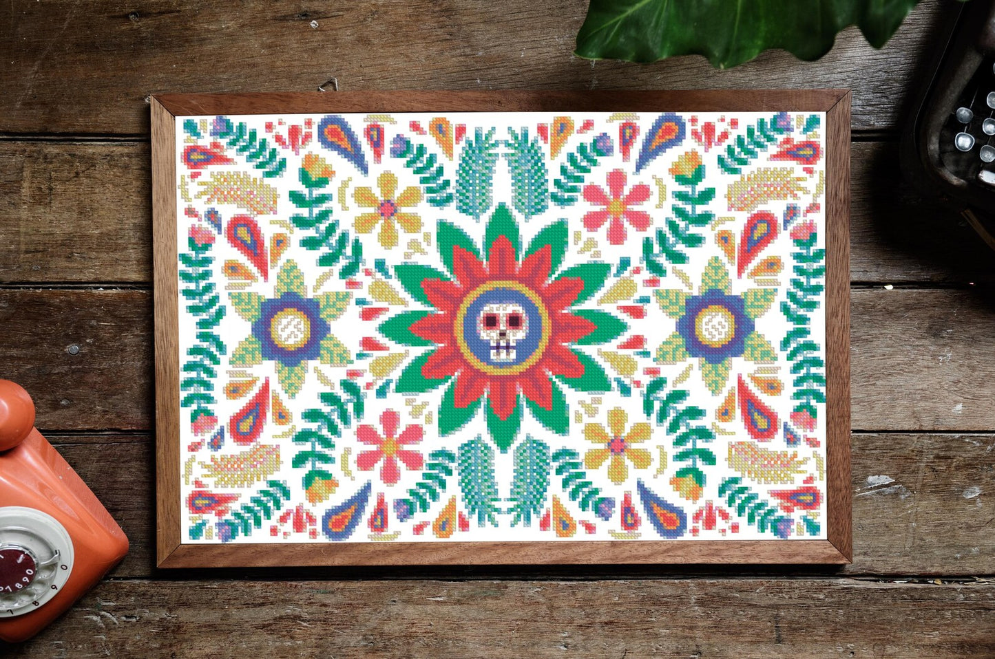 Mexican Skull Pattern Cross Stitch Pattern , Watercolor X Stitch Chart , Instant Download , Pdf, Folk Art, Day of the Dead