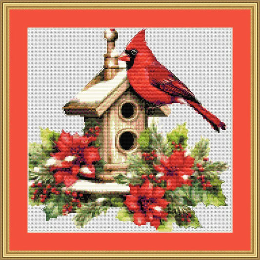 Cardinal on tree branch - Counted Cross Stitch Patterns - Printable Chart PDF Format Needlework Embroidery Crafts DIY DMC color