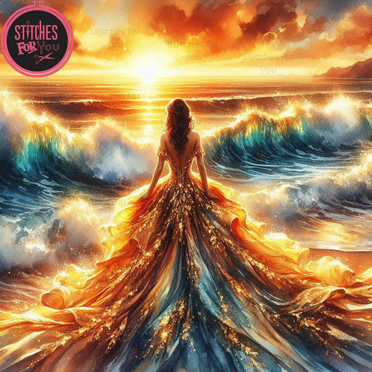 Ocean girl 2- Counted Cross Stitch Patterns - Printable Chart PDF Format Needlework Embroidery Crafts DIY DMC color