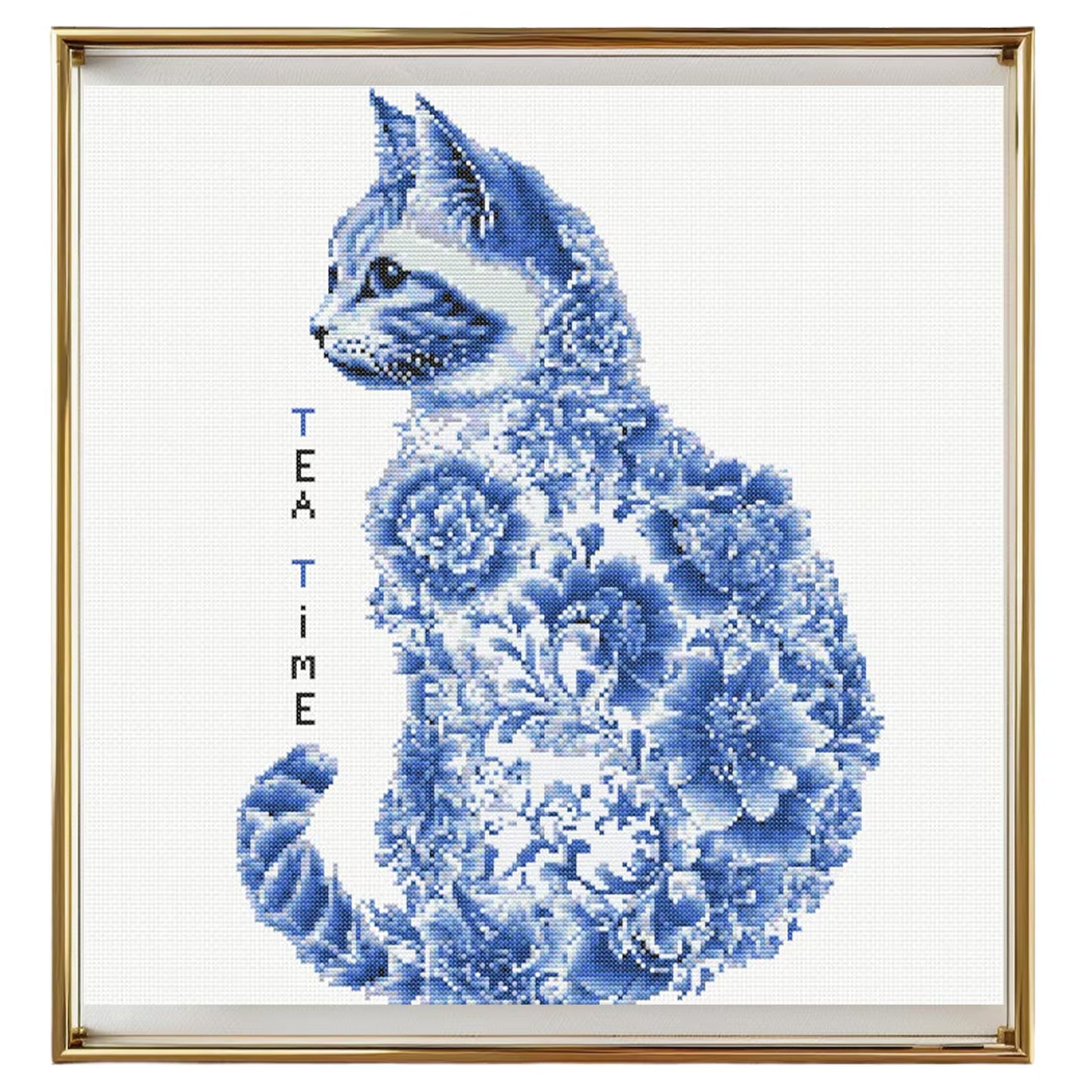 Cat Cross Stitch Pattern Instant PDF Download - Porcelain Cat Watercolor Cross Stitch Hand Embroidery Floral Cat Animal Pattern