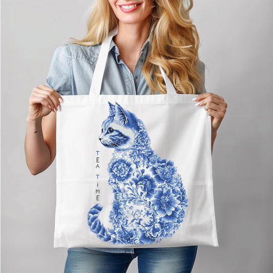 Cat Cross Stitch Pattern Instant PDF Download - Porcelain Cat Watercolor Cross Stitch Hand Embroidery Floral Cat Animal Pattern