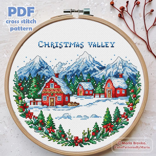 Cross Stitch Pattern Christmas valley DMC Chart Printable PDF Instant Download
