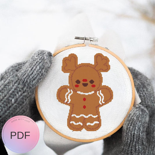 Mini Gingerbread Reeinder Cross Stitch Pattern , Deer X Stitch Chart ,Instant Download, Pdf , Santa, Christmas Ornament