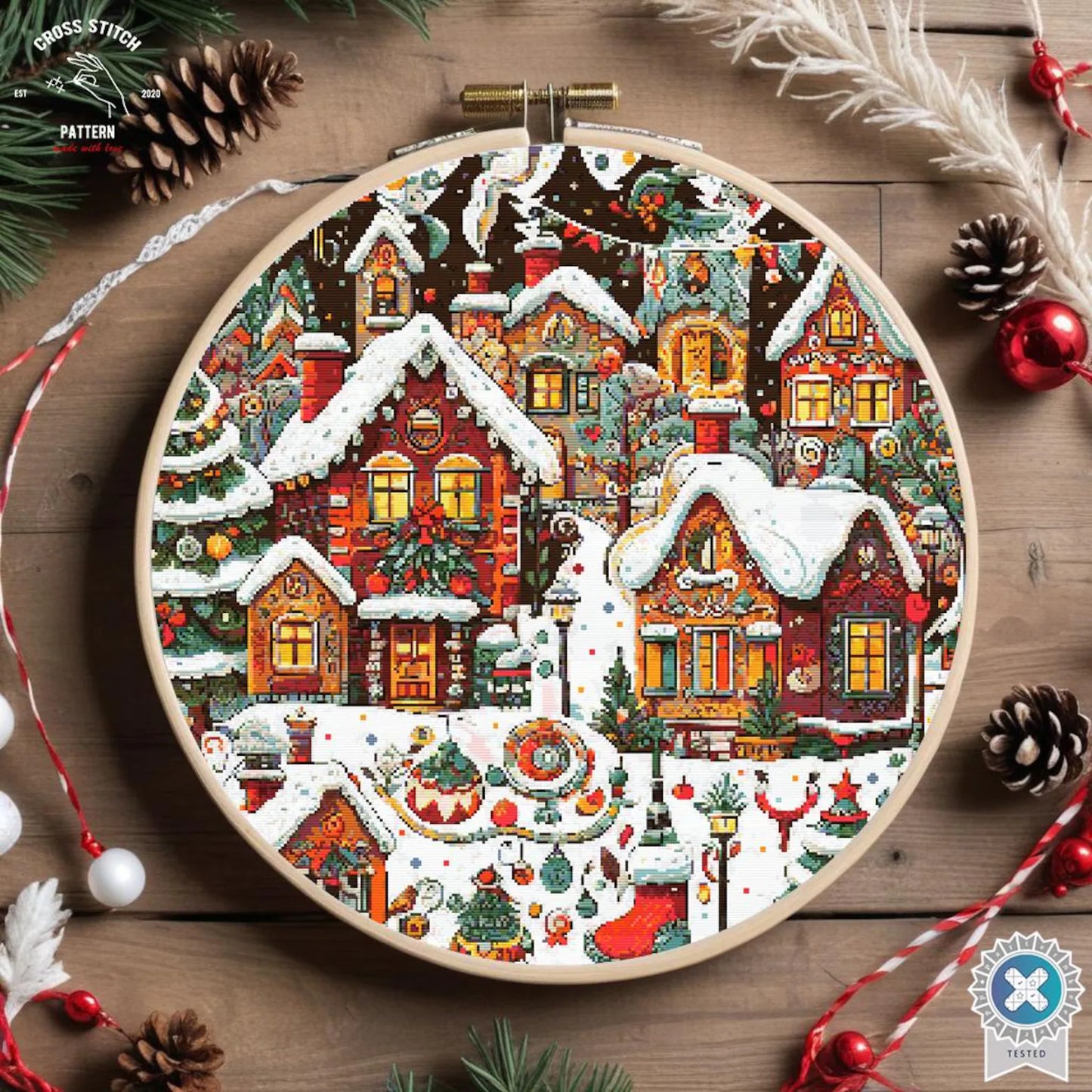 Christmas cross stitch pattern Winter Village embroidery Advent calendar embroidery Christmas tree ornament Christmas village Holiday decor