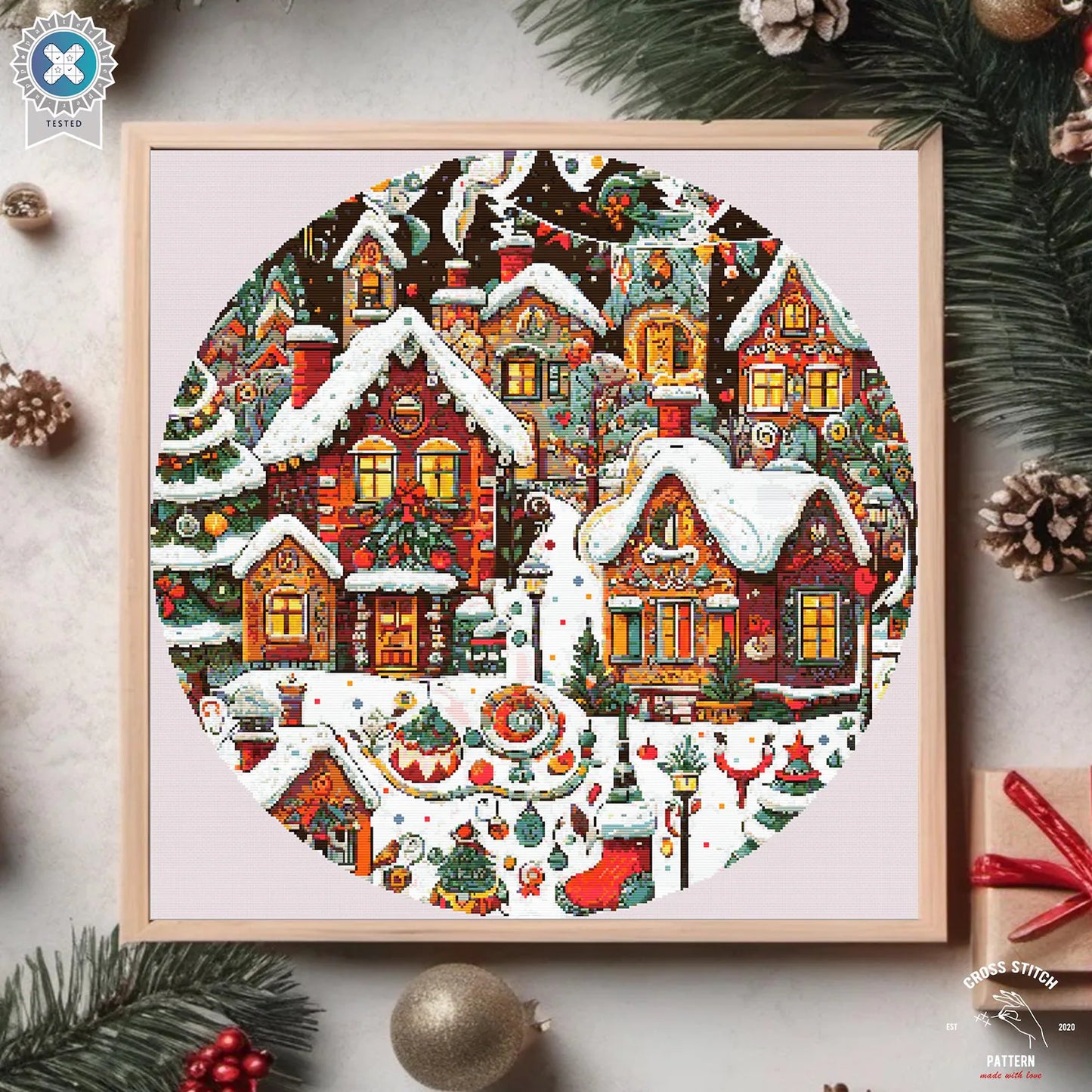 Christmas cross stitch pattern Winter Village embroidery Advent calendar embroidery Christmas tree ornament Christmas village Holiday decor