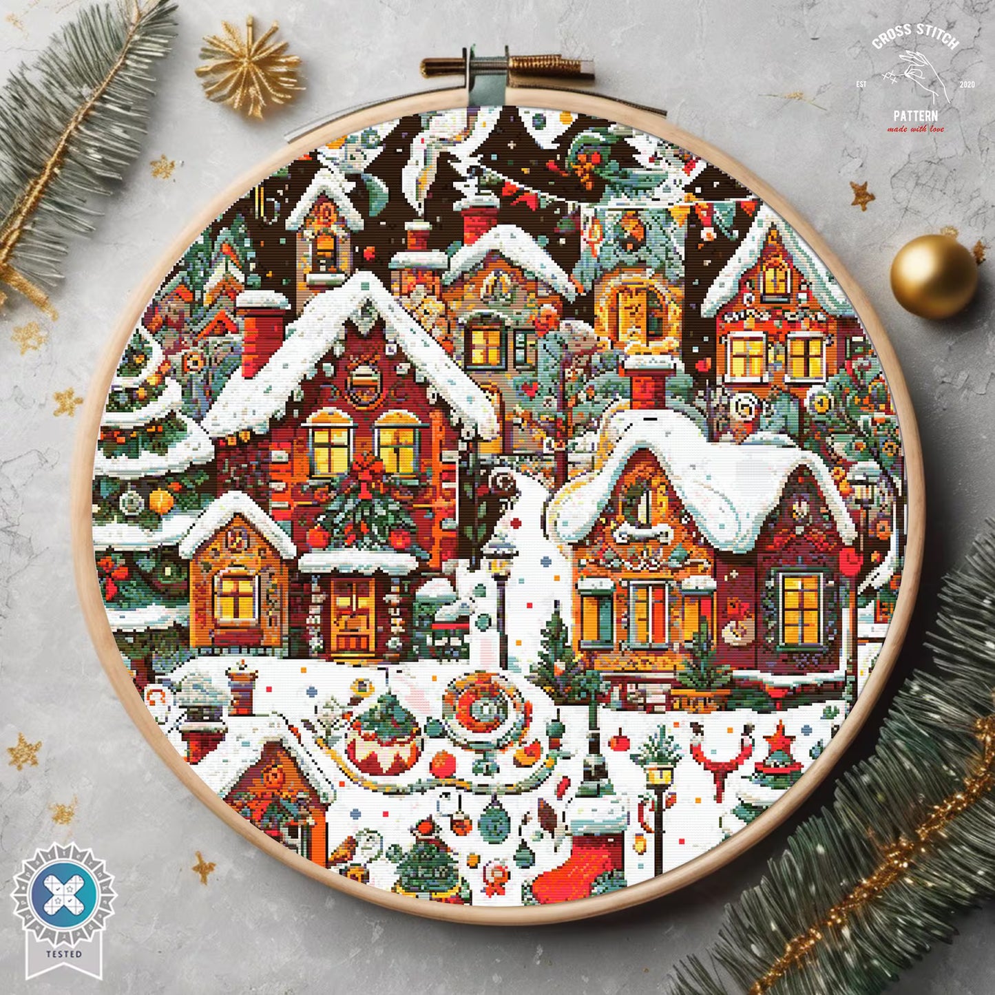Christmas cross stitch pattern Winter Village embroidery Advent calendar embroidery Christmas tree ornament Christmas village Holiday decor