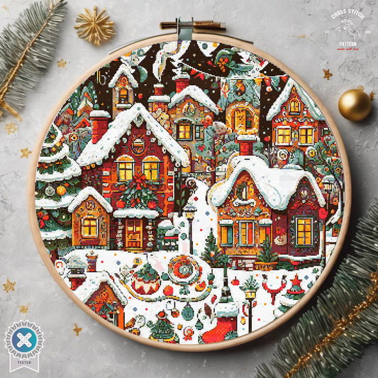 Christmas cross stitch pattern Winter Village embroidery Advent calendar embroidery Christmas tree ornament Christmas village Holiday decor
